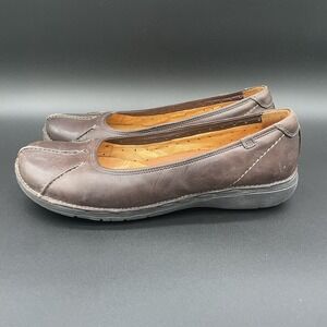 Clarks UnStructured Womens Flat Shoes Dark Brown Leather Slip On Size 10W
